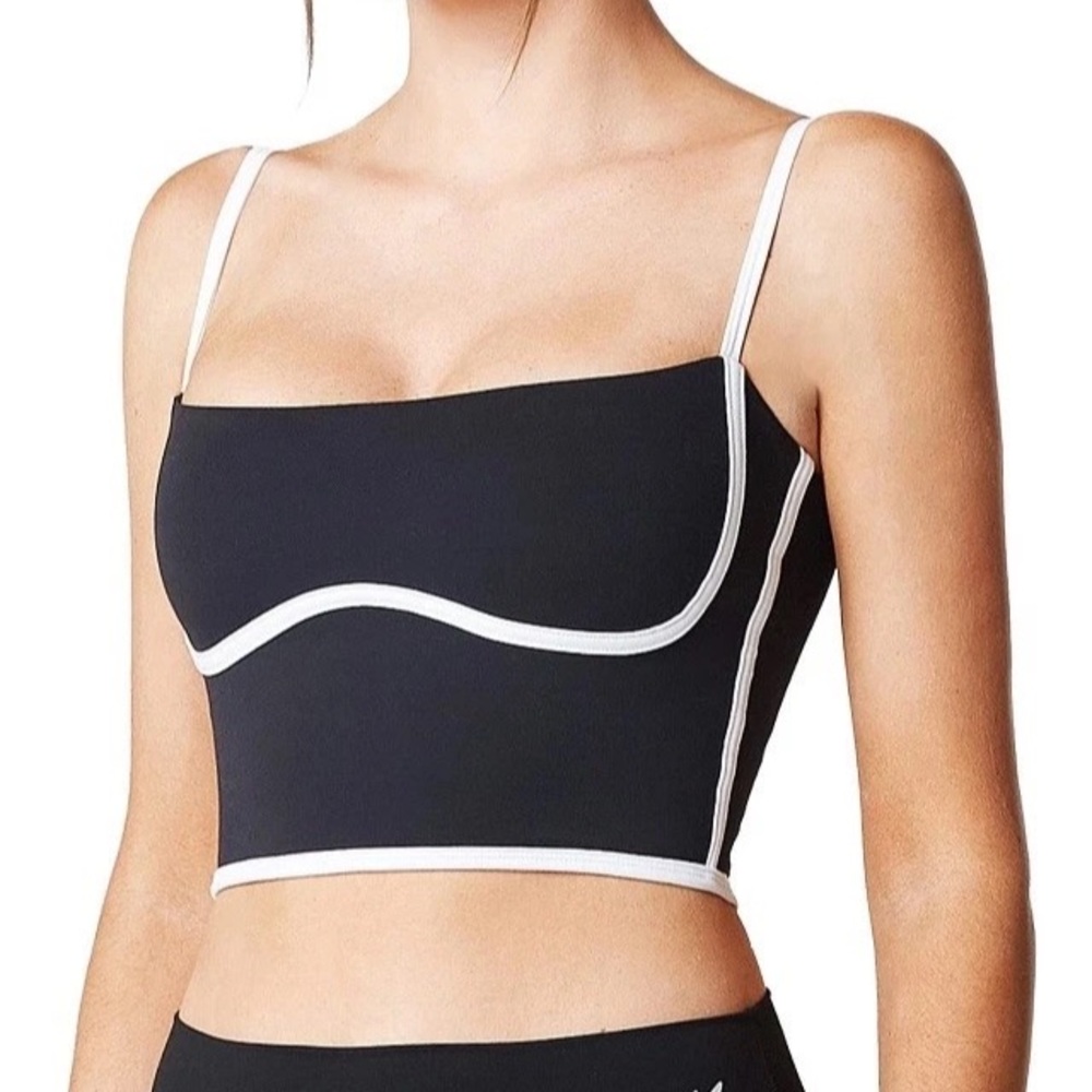 Sleeveless Spaghetti Strap Sports Bra Tank Top Black White Double Layer Basic M.